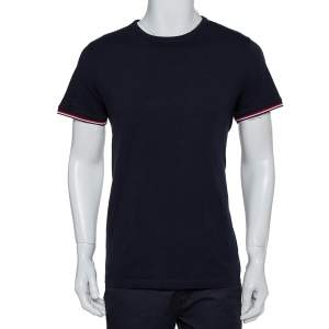 Moncler Navy Blue Logo Patch Cotton Crewneck T-Shirts XL