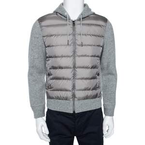 Moncler Grey Wool & Quilted Synthetic Zip Front Hooded Maglia Jacket M