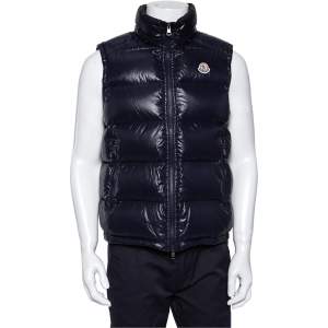 Moncler Midnight Blue Synthetic Quilted Sleeveless Hooded Lacet Gilet L