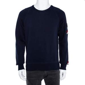 Moncler Navy Blue Cotton Logo Applique Detailed Crewneck Sweatshirt XL