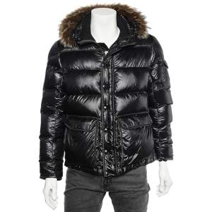 Moncler Black Coyote Fur Trim Hubert Puffer Jacket L