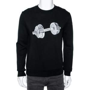 Moncler Black Dumbbell Embroidered Cotton Crew Neck Sweatshirt S