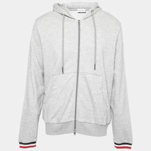 Moncler Grey Cotton Zip Front Hooded Jacket XXL