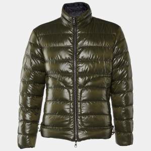 Moncler Black & Green Logo Printed Quilted Reversible Pouctal Jacket L
