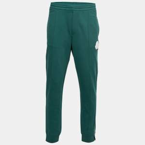 Moncler Green Cotton Logo Patch Side Zip Joggers XL