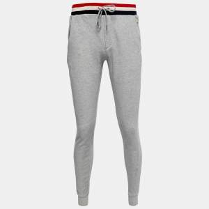 Moncler Grey Jersey Elastic Striped Band Joggers M