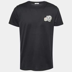 Moncler Black Cotton Logo Patch Detail Crewneck T-Shirt L