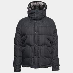 Moncler Black Chevron Patterned Synthetic Hooded Puffer Jacket 