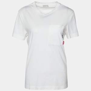 Moncler White Cototn Knit pocket Detail Crewneck T-Shirt S