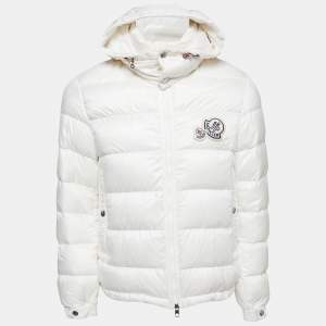 Moncler White Synthetic Zip Front Hooded Down Jacket L 