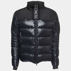 Moncler Black Synthetic Zip Front Down Jacket L