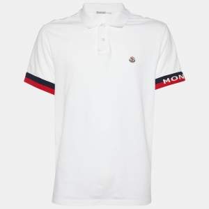 Moncler White Cotton Pique Logo Sleeve Trim Polo T-Shirt XXL
