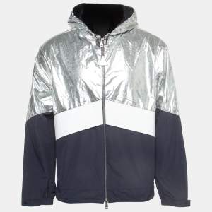 Moncler Silver/Navy Blue Synthetic Quinic Hooded Jacket L
