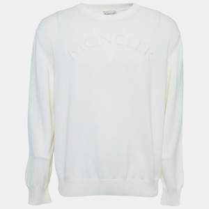 Moncler Off White Logo Embossed Cotton Knit Jumper XL