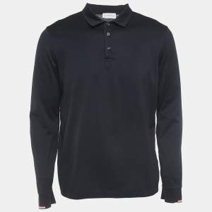 Moncler Black Cotton Long Sleeve Polo T-Shirt L