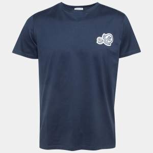 Moncler Navy Blue Double Logo Applique Cotton Crew Neck T-Shirt L