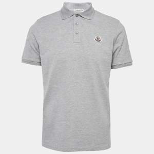 Moncler Grey Cotton Pique Logo Patch Polo T-Shirt M
