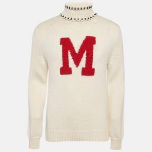 Moncler 2 1952 White Intarsia Wool Knit Turtleneck Sweater L