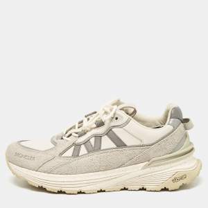 Moncler Grey Leather and Suede Lace Up Sneakers Size 45