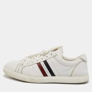 Moncler White Leather Monaco Lace Up Sneakers Size 42