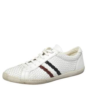 Moncler White Woven Leather Joseph Low Top Sneakers Size 44