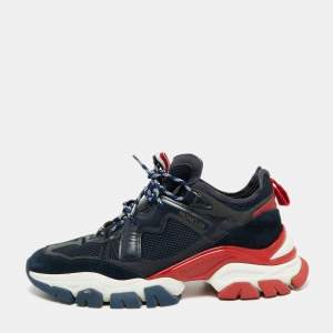 Moncler Navy Blue Suede And Leather Sneakers Size 42