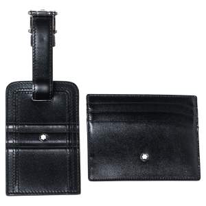 Pre Owned Montblanc Black Leather Meisterstuck Card Holder and Luggage Tag Set