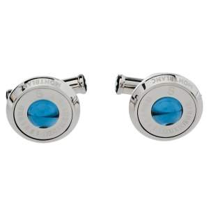 Pre Owned Montblanc Stainless Steel & Blue Sunstone Urban Spirit Round Cufflinks