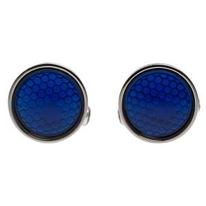 Pre Owned Montblanc Silver Tone & Blue Glass Round Star Cufflinks