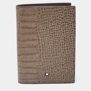 Montblanc Beige Croc Embossed Leather Meisterstuck Bifold Business Wallet