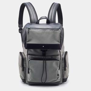Montblanc Grey/Black Nylon and Leather Large Nightflight Backpack