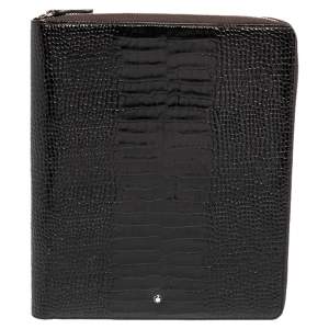 Montblanc Mocha Brown Croc Embossed Leather Meisterstuck Zip Business Companion Clutch
