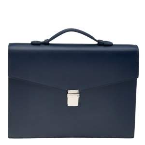 Montblanc Navy Blue Leather Meisterstuck Classic Single Gusset Briefcase