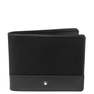 Pre Owned Montblanc Black Canvas And Leather Meisterstück Nightflight Bifold Wallet 6cc