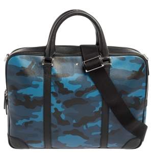 Pre Owned Montblanc Blue/Black Camouflage Leather Sactorial Briefcase