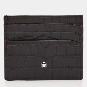 Montblanc Dark Brown Croc Embossed Leather Meisterstuck 6CC Card Holder