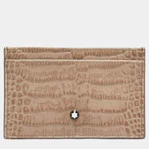 Montblanc Beige Croc Embossed Leather Business Card Holder