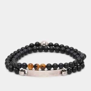 Montblanc Silver 925/Onyx and Tiger's Eye Beaded James Dean Bracelet