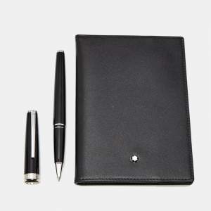 Montblanc Resin Leather Silver Tone Passport Cover and Pen Set