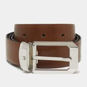 Pre Owned Montblanc Cut to Size Reversible Buckle Belt Brown/Black Leather