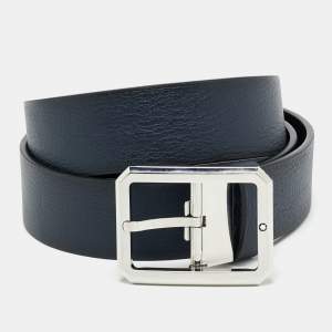 Pre Owned Montblanc Cut To Size Reversible Buckle Belt Navy Blue/Black Leather