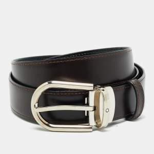 Pre Owned Montblanc Cut To Size Reversible Buckle Belt Black/Brown Leather