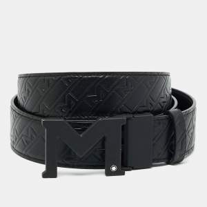 Pre Owned Montblanc M Cut to Size Buckle Belt Black M Gram Leather