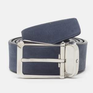 مملوكة مسبقًا Montblanc Meisterstuck Buckle Cut to Size Reversible Belt Blue/Black Nubuck and Leather