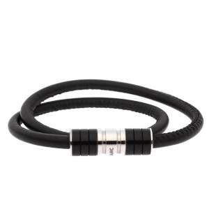 Pre Owned Montblanc Black Leather Double Wrap Bracelet 