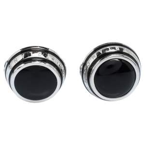 Pre Owned Montblanc Silver Tone Black Onyx Inlay Cufflinks
