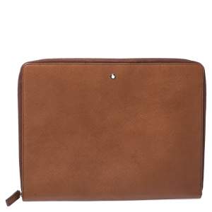 Pre Owned Montblanc Brown Leather Meisterstuck Zip Tablet Pouch