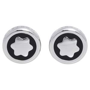 Pre Owned Montblanc Onyx Stainless Steel Round Star Cufflinks
