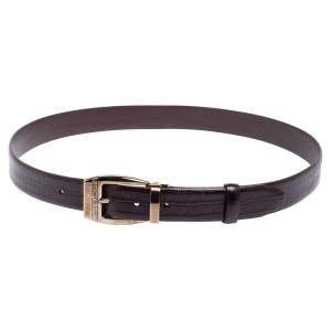 Montblanc Chocolate Brown Croc Embossed Leather Buckle Belt 100CM
