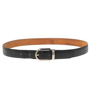 Montblanc Black Croc Embossed Leather Buckle Belt 105CM